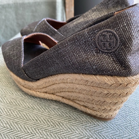 Metallic silver shimmer Canvas Espadrille Wedges - Picture 2 of 5
